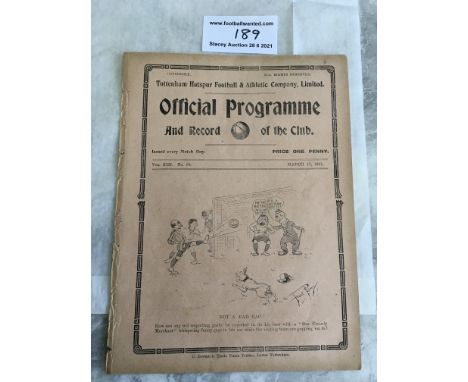 1920/1921 Tottenham v Music Hall Artistes Friendly Football Programme: Good condition with evidence of ex bound at spine with