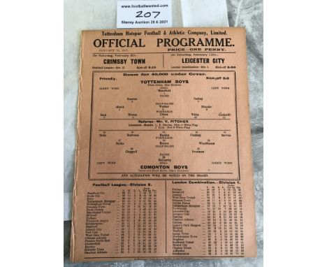 1932/33 Tottenham Boys v Edmonton Boys Friendly Football Programme: Excellent condition ex bound single sheet with no team ch