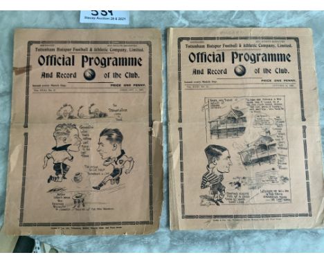 38/39 Tottenham Home Football Programmes: Fulham and Luton have tape to rear and are in poor/fair condition. Instructions to 