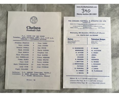 Chelsea v Tottenham Youth Cup Football Programmes: 70/71 + 80/81 both excellent with no writing. (2)