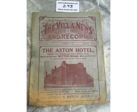 1920/21 Aston Villa v Tottenham Football Programme: Fair condition with no team changes. Staple rotted away and tear.