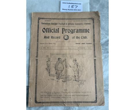 1920/1921 Tottenham v Bolton Wanderers Football Programme: Division One match dated 18 12 1920 in fair condition with no team