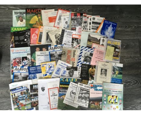 Tottenham Away Friendly + Testimonial Football Programmes: Many abroad including 83/84 Bayern Munich, 89/90 Brann, 00/01 Kera