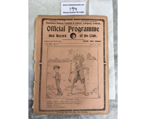 1922/23 Tottenham v Edmonton Friendly Football Programme: Fair/good condition single sheet with evidence of ex bound at spine