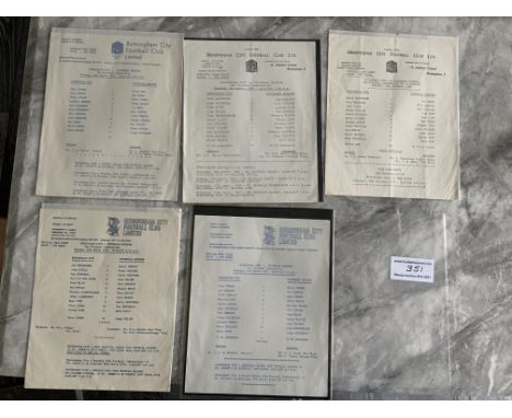 Birmingham Reserves v Tottenham Football Programme: Excellent condition Football Combination single sheets with no team chang
