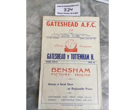 54/55 Gateshead v Tottenham FA Cup Football Programme: Excellent condition with no team changes.
