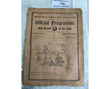 1919/1920 Tottenham v Clapton Orient Friendly Football Programme: Poor condition with no team changes. Spine completely split