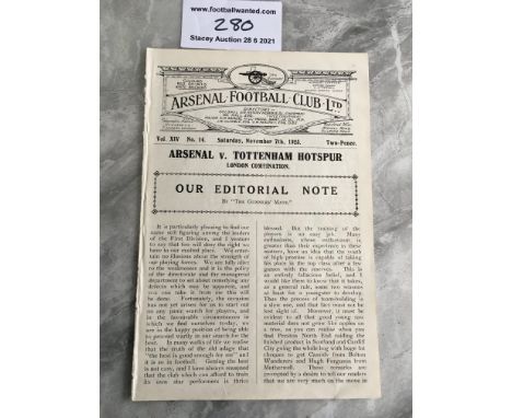 1925/26 Arsenal v Tottenham London Combination Football Programme: Reserve match with no team changes. Score and scorers note