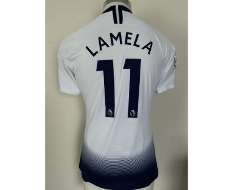 Lamela Tottenham 2018/2019 Match Worn Football Shirt: Short sleeve white Nike shirt in very good condition.