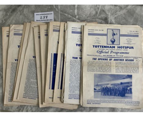 60/61 Tottenham Double Season Home Football Programmes: Overall fair/good with duplication. Includes Practice Match with writ