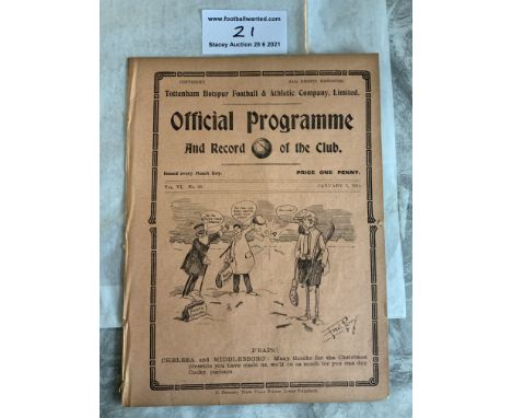 1913/1914 Tottenham Reserves v Southampton Football Programme: South Eastern League dated 3 1 1914. No team changes. Ex bound