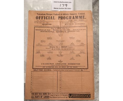 1938/39 Tottenham v Charlton London Challenge Cup Football Programme: Excellent condition single sheet with no writing dated 