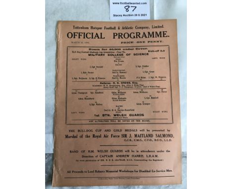 1932/33 Military College v Welsh Guards Football Programme: Played at Tottenham. Single sheet in very good condition. Ex boun