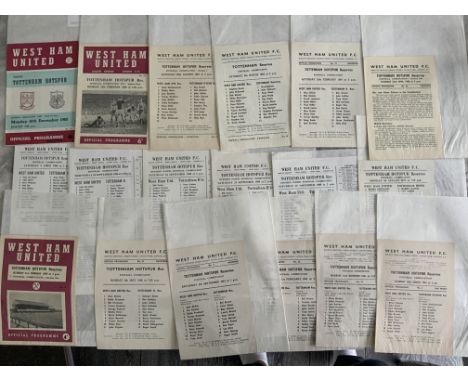 West Ham Reserves v Tottenham Football Programmes: Excellent condition from 58/59 to 89/90 with no team changes. (18)