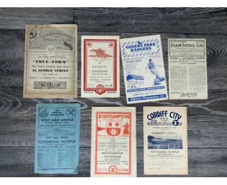 Tottenham 48/49 Away Football Programmes: Includes West Ham Cardiff Southampton Fulham QPR Arsenal FA Cup all good plus Luton