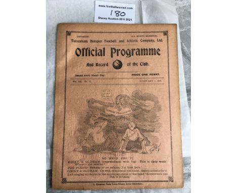 1910/1911 Tottenham v Tottenham League Friendly Football Programme: Excellent condition Ex bound v Tottenham League + Allianc