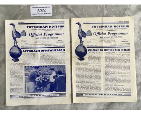 55/56 + 56/57 Tottenham Practice Match Football Programmes: Whites v Blues dated 13/8/55 + 11/8/56. Good with no team changes