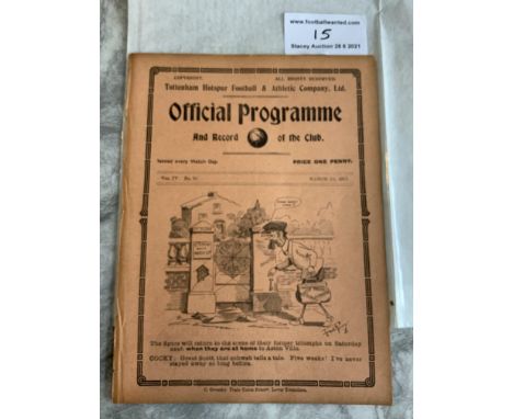 1911/1912 Tottenham Reserves v Bristol City Football Programme: South Eastern League dated 18 3 1912. No team changes. Ex bou