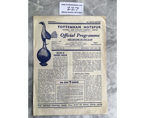 50/51 Tottenham Festival Of Britain Football Programme: End of season friendly dated 12 5 1951 v Borussia Dortmund. Good with