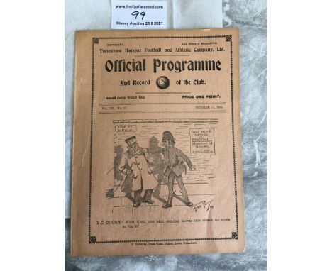 1910/1911 Football League v Southern League Football Programme: Played at Tottenham as a benefit match for Kennedy who was Wo