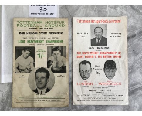 1942 Len Harvey v Freddie Mills Boxing Programme: Also Jack London v Bruce Woodcock 1945 both held at Tottenham Football Grou