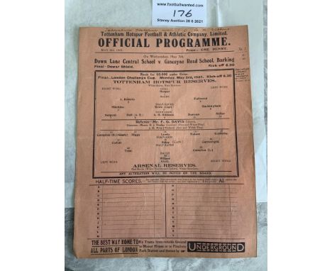 1937 London Challenge Cup Final Football Programme: Tottenham v Arsenal played at Tottenham in good condition. Single sheet w