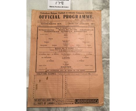 1938/39 Tottenham v Barnet London Challenge Cup Football Programme: Fair condition single sheet with writing and creasing dat