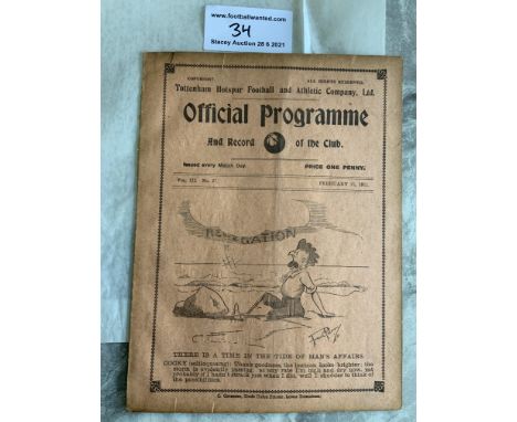 1910/1911 Tottenham Reserves v Brighton Football Programme: South Eastern League dated 25 2 1911. Team changes in pencil. Ex 