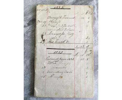 1882 Earliest Ever Tottenham Football Memorabilia: A small hand written accounts book listing first ever purchase of goal pos