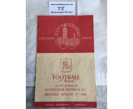 1948 Olympic Football Programme At Tottenham: Fair/good condition with teams filled out in pencil for the Austria v Sweden ma