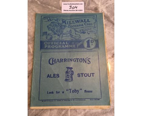 38/39 Millwall v Tottenham Football Programme: Excellent condition League match with no team changes.
