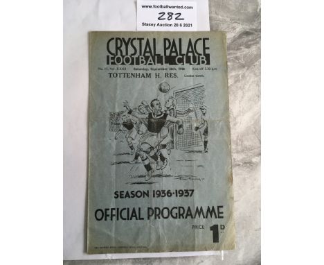 36/37 Crystal Palace v Tottenham London Combination Football Programme: Four pager with no team changes. Folding and pencil m