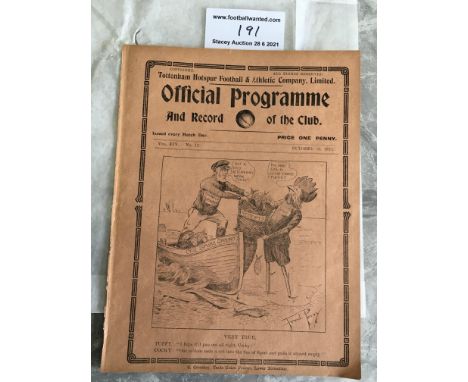 1921/1922 Tottenham v Tufnell Park Friendly Football Programme: Excellent condition with evidence of ex bound at rear with no