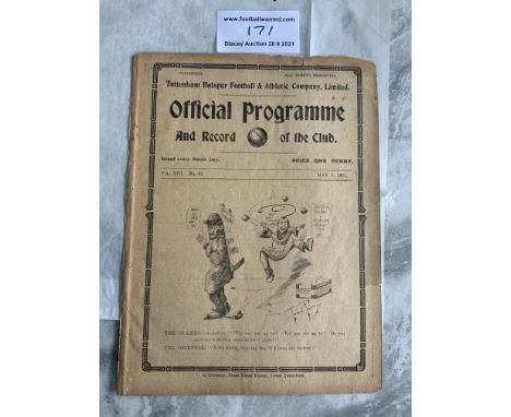 1921 London Challenge Cup Final Football Programme: Clapton Orient v Crystal Palace at Tottenham in fair/good condition with 