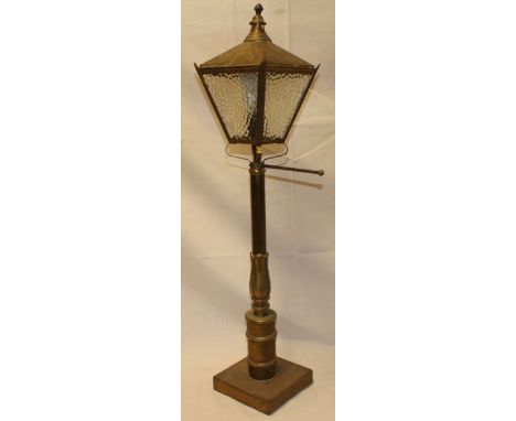 A good quality brass table lamp in the form of a street lantern with square glazed top, 33" high 