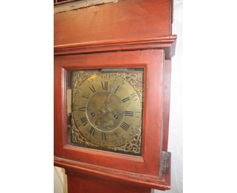 An 18th Century long case clock by Richards Sampson of St Columb with 11" brass square dial and subsidiary date dial, 8 day m
