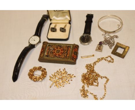 A selection of various costume jewellery including silver pendant necklace mounted with amethyst, silver oval bangle, plated 