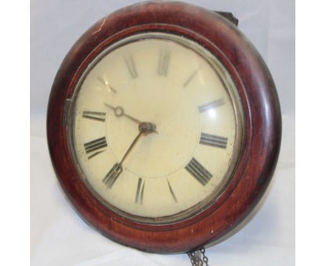 A 19th Century Black Forrest post alarm wall clock with painted circular dial in mahogany case