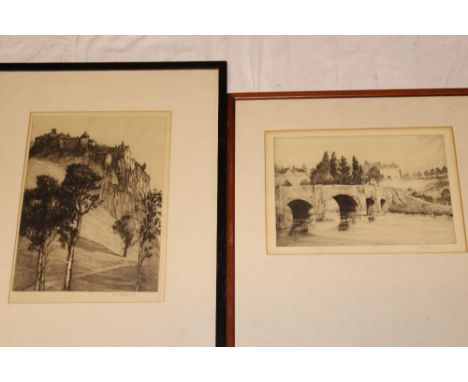 A black and white etching "Countess Wear Bridge, Devon" signed in pencil M. M. Rudge and one other black and white etching of