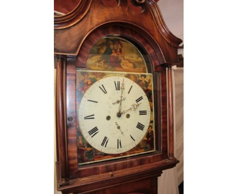 A 19th century Scottish longcase clock with 14" painted arch dial by Thomas Steel of Kirkintilloch with eight-day movement in