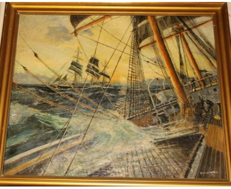 R** Underwood - oil on canvasShipping in a high sea, signed 19" x 24"