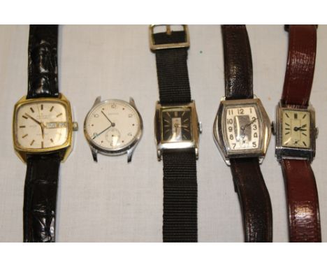 A selection of five various gentlemans vintage wristwatches including Zenith, Bentima, Hover etc (5)