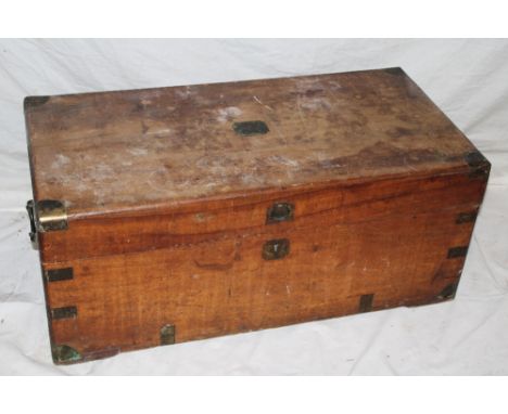 A small 19th century brass mounted camphorwood trunk with brass ring handles, 28" long x 12" high 