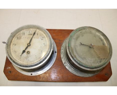 A pair of marine bulkhead clocks/barometers including wall clock by B. C. Cousens and Sons, Falmouth with circular dial and c
