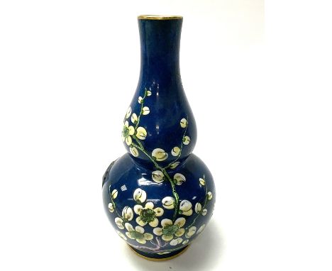 A New Chelsea Staffordshire pottery gourd shaped vase, with a Chinese Cherry blossom design. (20cm) Catagory D postage. NO RE