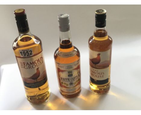Two bottles of Famous Grouse blended scotch whisky 1l and 70cl and a bottle of White Castle five year old (3)