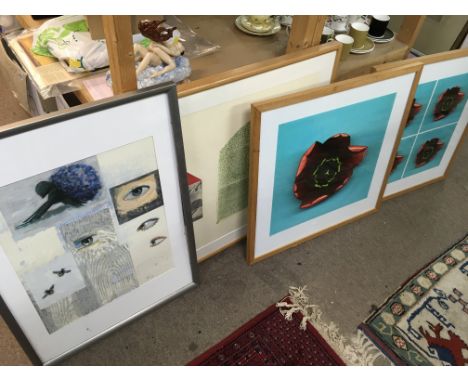A collection of framed abstract prints including Adrianne Wortzel Gift of the Nile 1993 etching. This lot cannot be posted. N