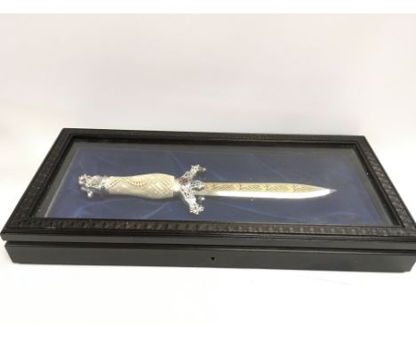 A cased collectors viking dagger (39cm long), made in Germany. This lot cannot be posted