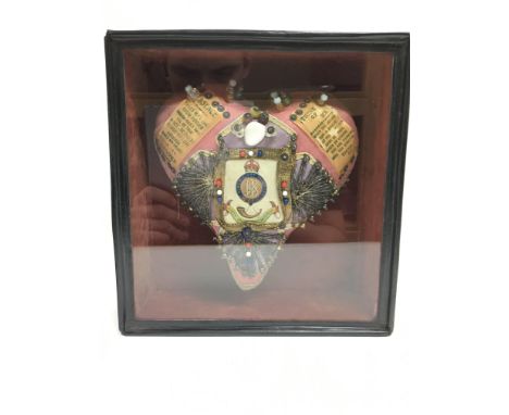 A WW1 cased sweetheart pin cushion made by a solider in the The King's Shropshire Light Infantry. Case approximate Dimensions