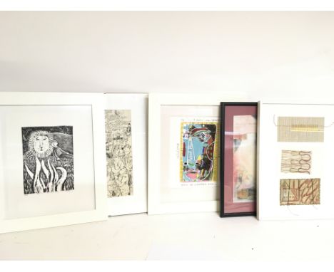 A collection of modern framed sketches and abstract art, prints etc. This lot cannot be posted